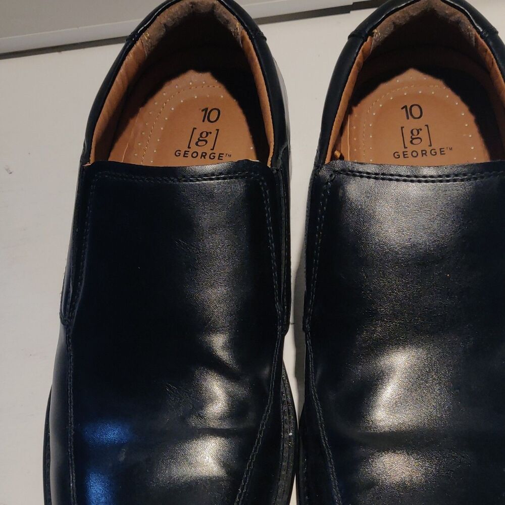 George Men's Black Slip-On Dress Loafer Square Toe Slip Resistant US 10 EU 43
